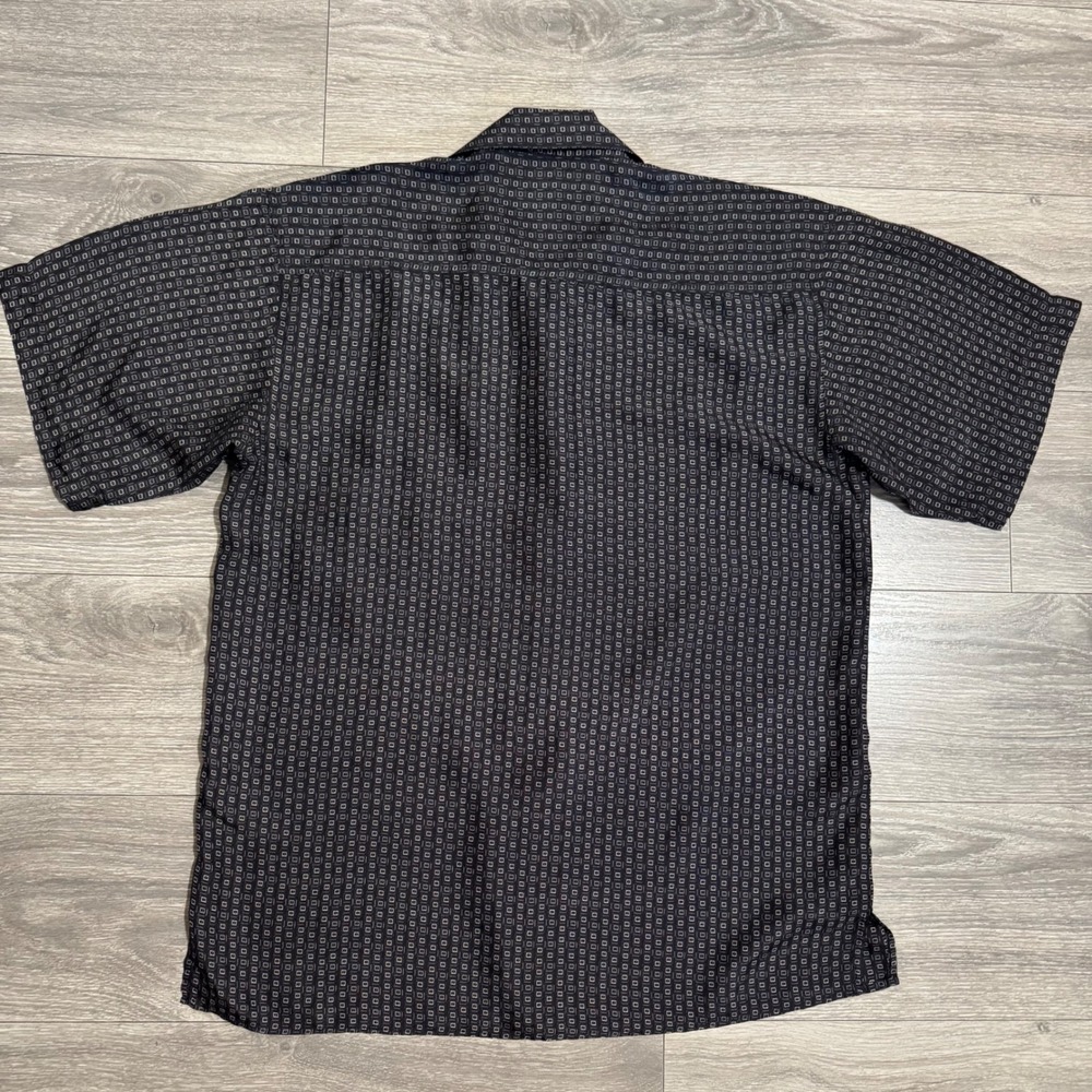 100% Silk SILK ICON Mens Short Sleeve Geometric Square Print Button Down Shirt L - Picture 2 of 10
